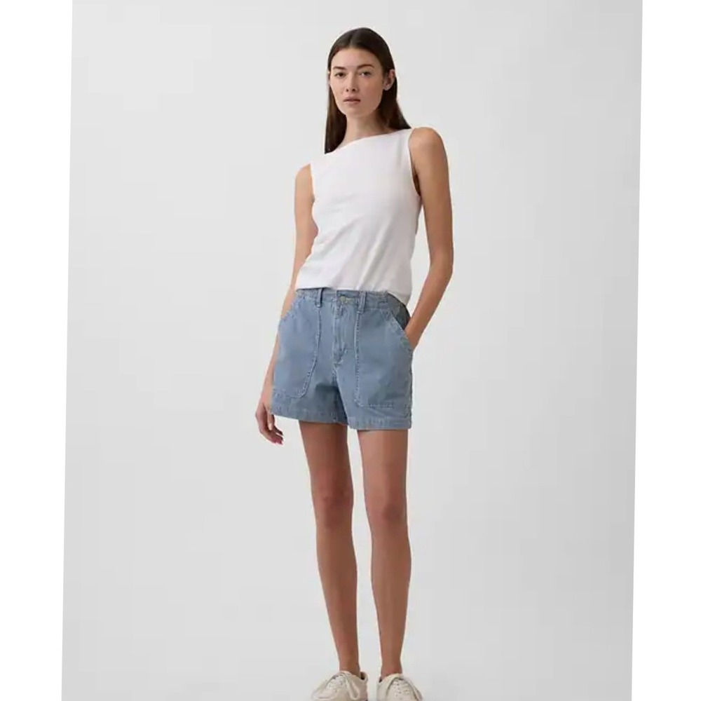 Gap Factory Blue Railroad Stripe Ultrasoft Denim Utility Shorts 4in Inseam L